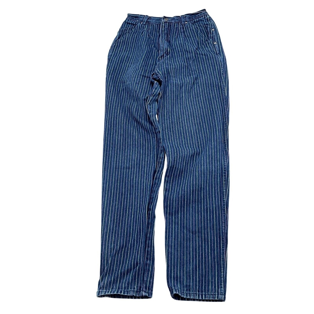 Sergio Valente Pinstripe Jeans Women 9 Blue Pink Stripe High Straight Leg 80s